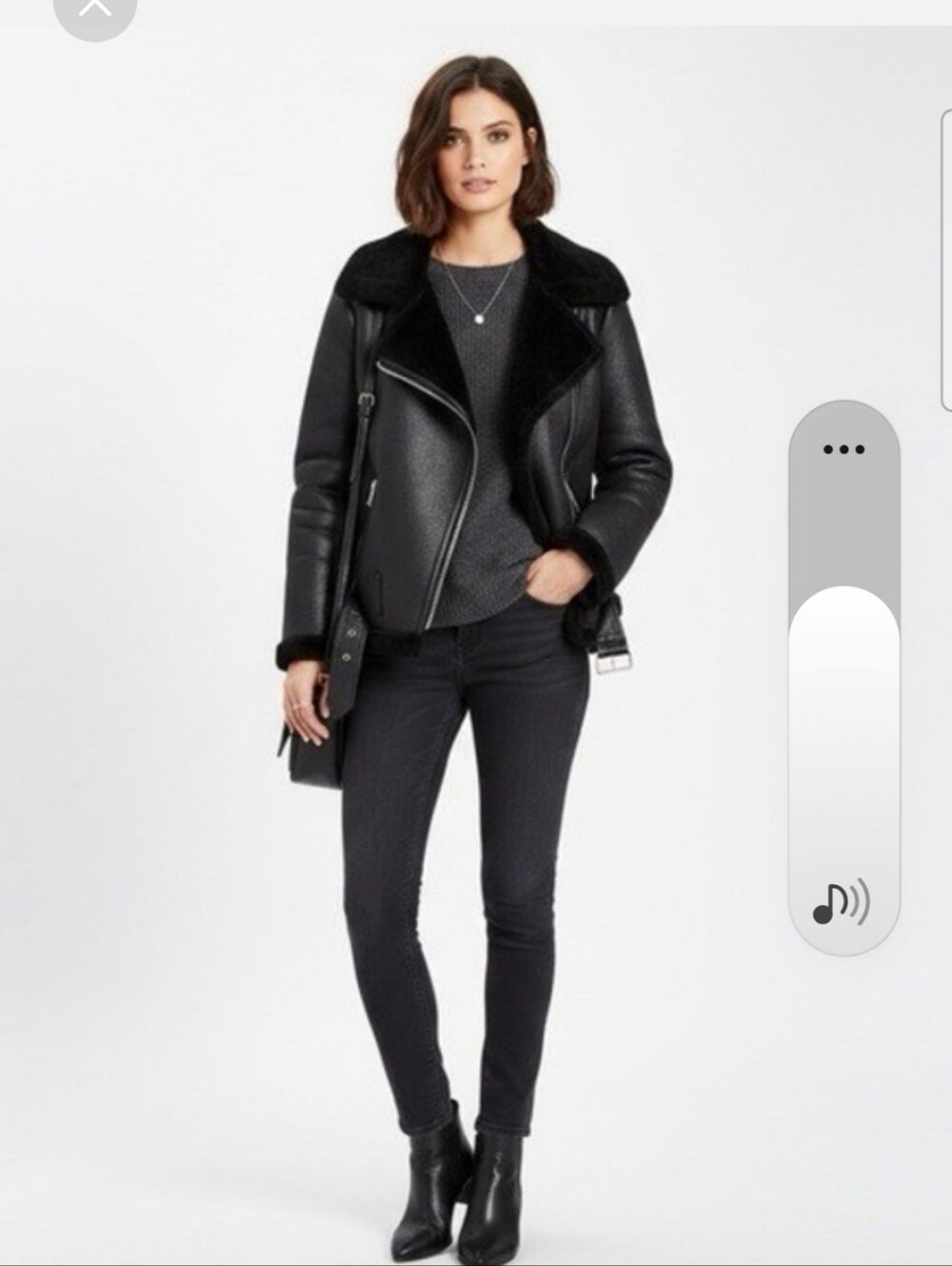 Zara Black Leather Structured Moto Shearling Jacket.
